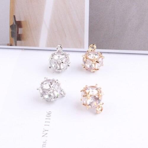 2017 new 20pcs/lot zircon decoration alloy fashion 3D Beautifully hexahedral shape charms diy jewelry earring pendants accessory