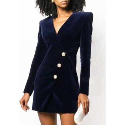 2020 Spring high quality V-neck velvet dress high quality womens long sleeves mini dress B493