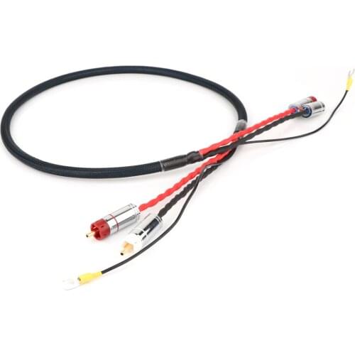 4 core pure copper OFC Plated Silver shield 2 RCA to 2 RCA ground U spade plug Audio Phono Tonearm Cable with Ground Wire