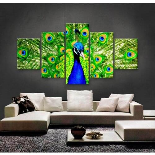 With Framed 5 Panels Colourful Peacock Canvas Print Painting Modern Canvas Wall Art for Wall Pcture Home Decor Artwork