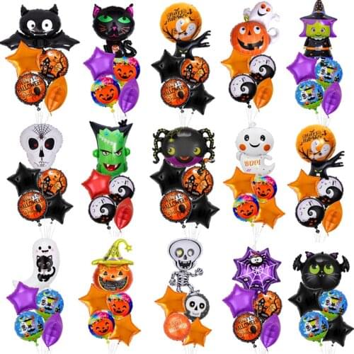 5pcs Halloween Party Decoration Aluminum Film Balloons Set Pumpkin Ghost Spider Halloween Theme Party Background Home Decor