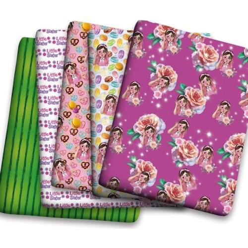 50*150cm Little Sister Star Cartoon Pattern Printed Leather Polyster Cotton Liverpool Bullet Fabric for DIY Handmade Half Yards