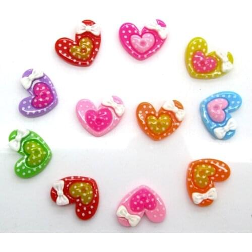 50Pcs Mixed Resin Heart Beads Decoration Crafts Flatback Cabochon Scrapbooking Fit Hair Clips Embellishments Diy