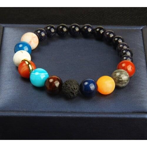 Ailatu Universe Solar System Bracelet Women Natural Stone Eight Planets Bracelet Men Best Friends Gift Jewelry For Him and Her