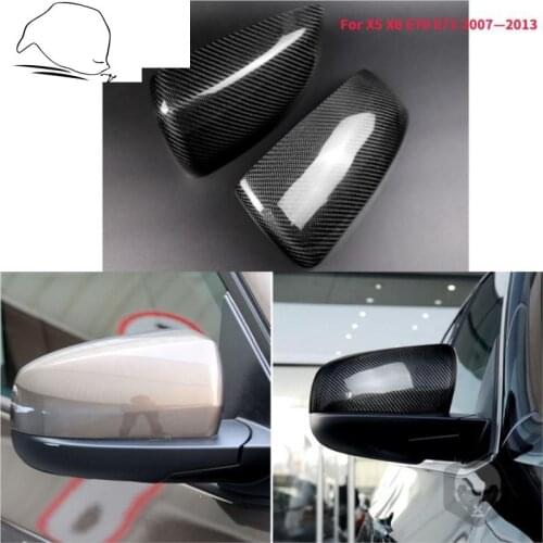 1 Pair Rearview Mirror Cover For X5 X6 E70 E71 2007 2008 2009 2010 2011 2012 2013 Carbon Fiber Replacement Sticker Accessories