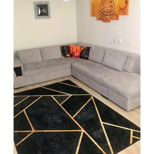 Black Gold Stylish Geometric Non Slip Floor Living Room Carpet