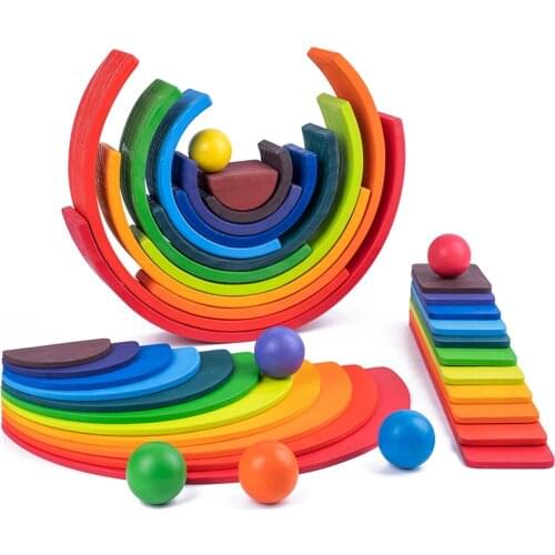 Baby Montessori toy Rainbow Stacker Educational Wooden Puzzle Shape stacking Family games Wooden toys for Children Funning Game