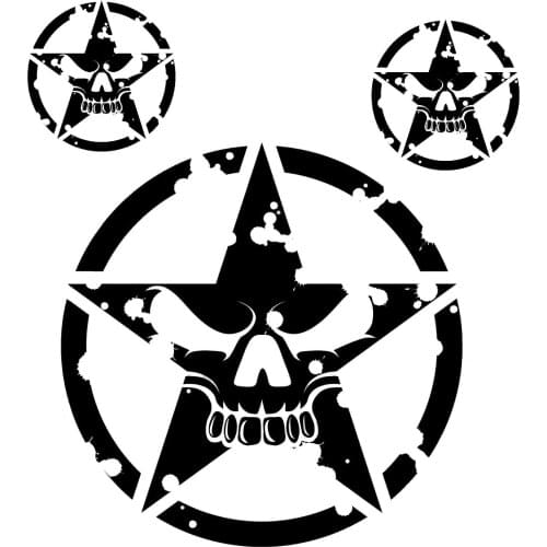 For 3x Military Army Star Circle Skull Hood Decal, USMC, Willys, Vinyl Sticker Car Styling
