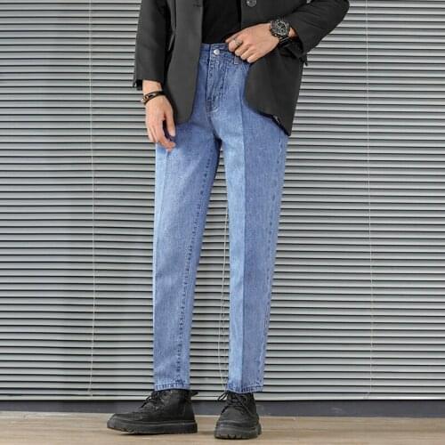 Four Seasons Golden Classic Jeans Mens Straight Leg Loose Casual Pants Pure Color Business Suit Pants Youth 9 Points Jeans