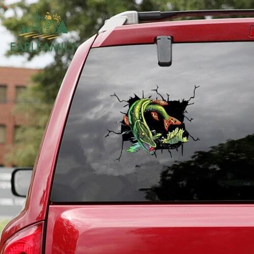 EARLFAMILY 13cm x 10cm for Fishing Fish Car Stickers Anime Decal Funny Graffiti Waterproof Car Accessoires Windshield Decals