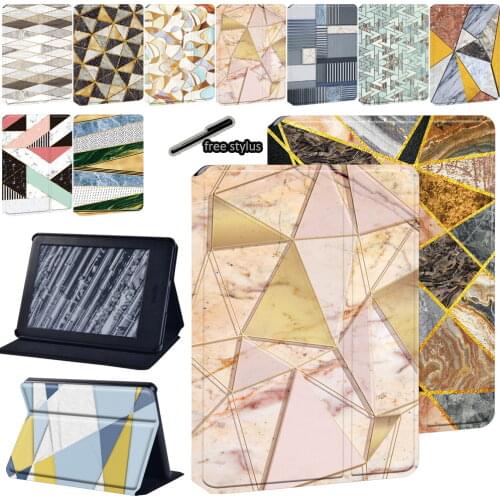 For Amazon Kindle Paperwhite 1/2/3/4/Kindle 10th Gen 2019/Kindle 8th Gen 2016 Geometry Print Pattern Leather Tablet Cover Case