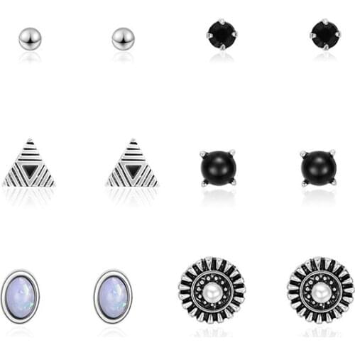 Classical Womens Stud Earrings Jewelry Gift 6 Pairs/set Multi-striped Bohemian Crystal Piercing Earrings For Anniversary Aretes