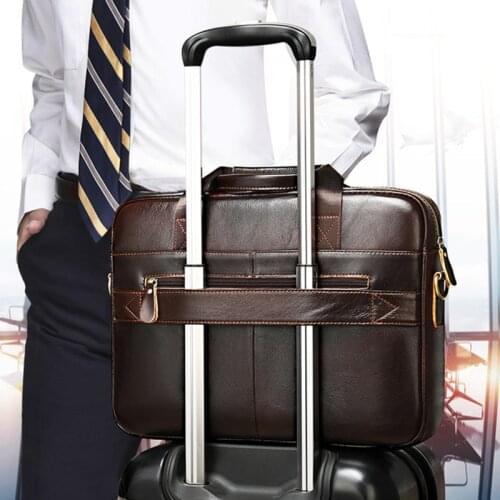 Classic Upgrade Genuine Leather Mens Briefcase Vintage Business Bags Backside Belt Travel Bags Shoulder Messenger Bags maleta