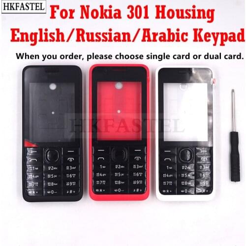 HKFASTEL 301 Housing For Nokia 301 Single Dual SIM Card Mobile Phone Cover Case + English Russian Arabic Keypad + Tool