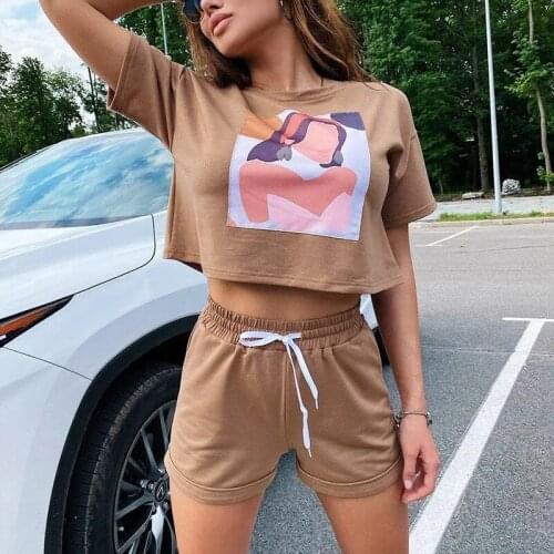 Summer style 2021 new casual fashion women home two-piece set cartoon short-sleeved O-neck T-shirt top shorts suit ladies