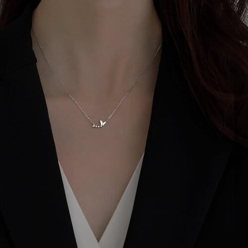 LIVVY Silver Color Double Butterfly Pendant Necklace Female Simple Clavicle Chain Elegant Temperament Gift