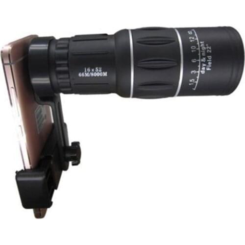 16x52 Zoom Hiking Monocular Telescope Lens Camera Night Vision HD Scope Hunting Phone Clip Holder for Samsung iPhone Smartphones