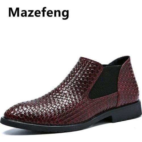 Mazefeng 2020 Hot Sale Men Boots Shoes Leather Holes Design Winter Breathable Shoes High Quality Business Men Flats Dropshiping