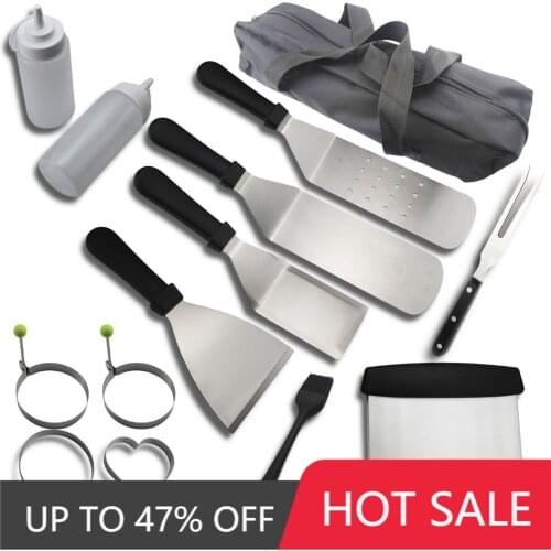 5/6/15Pcs Stainless Steel BBQ Tool Set Camping Utensils Outdoor Cooking Tools Kit Camping Accessories Cooking Teppanyaki Spatula