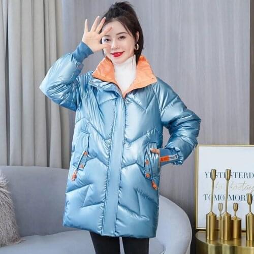 2021 New Women Parkas Loose Winter Jackerts Casual Coats Long Sleeve Straight Cotton Down Padded Jacket Thick Warm Female parka