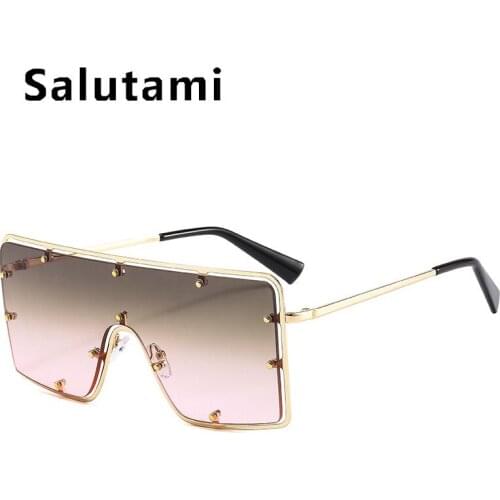 2021 New Brand One Piece Rivet Lens Sunglasses For Women Vintage Alloy Square Oversized Gradient Sun Glasses Men Shield Eyewear