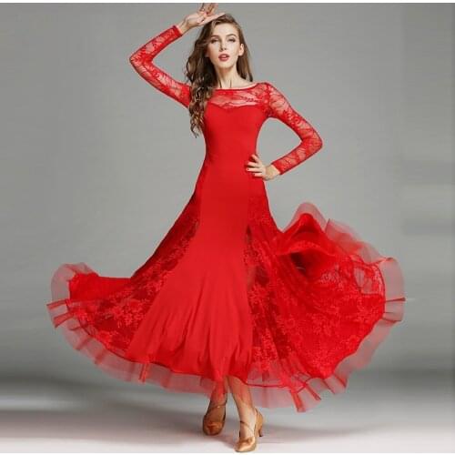 New Lace Dancing Dress Lady Ballroom Standard Dancing Competition Suit Female Stage Performance Costumes Long Sleeve B-6158
