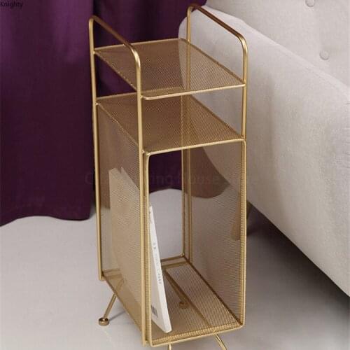 Modern Fashion Design Metal Gold Pink Color Luxury Multi-layer Steel Wire Magazine Rack Book Storage Organizer L