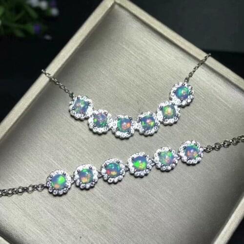 Natural Orb necklace + bracelet set 925 sterling silver inlaid fashion style fine jewelry