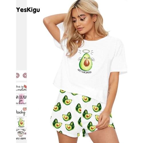Avocad 3D Printed Sexy Silk Pijama Women Short Sleeves Top Summer Pyjamas Sleepwear Femme Nightgown Pajama Set Two-Piece Pajamas