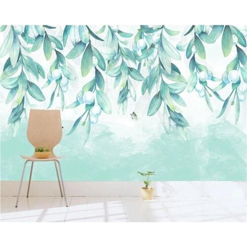 Beibehang Custom wallpaper fresh green leaves watercolor style Nordic fashion simple TV background wall papel de parede 3d