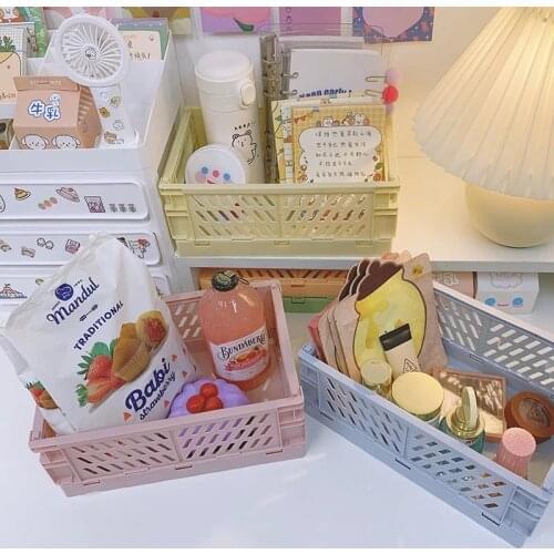 Foldable Storage Basket Sundries Cosmetic Container Collapsible Crate Organizer Box Folding Desktop Jewelry Holder Crate Case