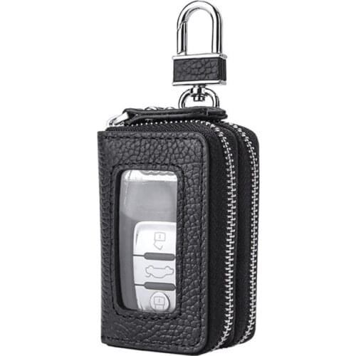 Genuine Leather Double Zipper Men & Women Car Key Bag Wallet Man Organizer Multifunctional Housekeeper Womens Keys Purses