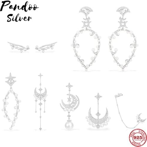 High Quality S925 Sterling Silver Jewelry 1:1 Copy,Mono Star Dropping Earring With Pearls,Ear Cuff With Pearls