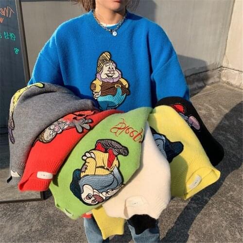 Disney Women Sweaters the Seven Dwarfs Embroidery Tops O-neck Long Sleeve Sweaters Korean Style Office Lady New Fashion Sweaters