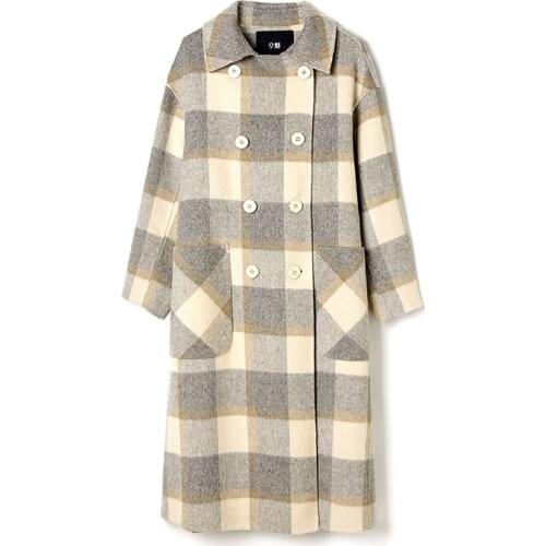 9 high end yx1e0106 Plaid loose Lapel extended woolen coat double faced Ni coat for women winter 2020