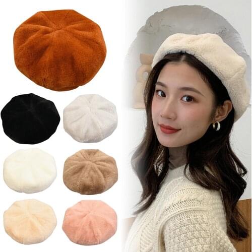 Winter Warm Beret Hat Casual Fashion Soft Outdoor Woman Autumn Winter Warm Fashion Solid Color All-Match Berets Beanie Cap Hat