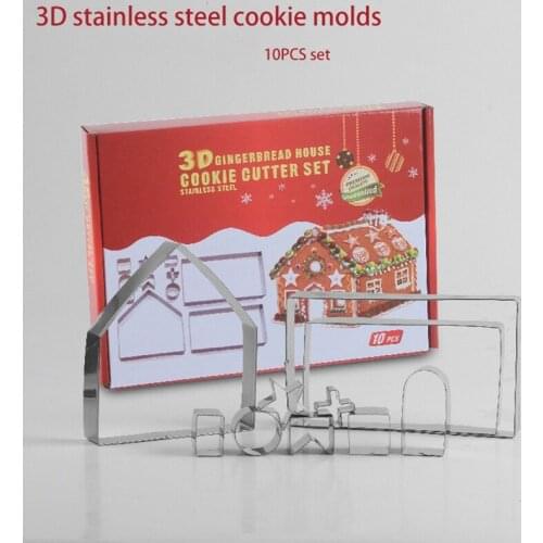 10Pcs 3D Mini House Scenery Christmas Cookie Cutter Set Cookie Biscuit Mold Steel Gingerbread House Fondant Cutter Baking Tools