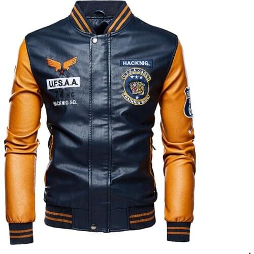2021 Streetwear Leather Jacket Men Bomber Baseball Jacket Biker Pu Coat Faux Pilot Fleece College Top Jaqueta Masculino