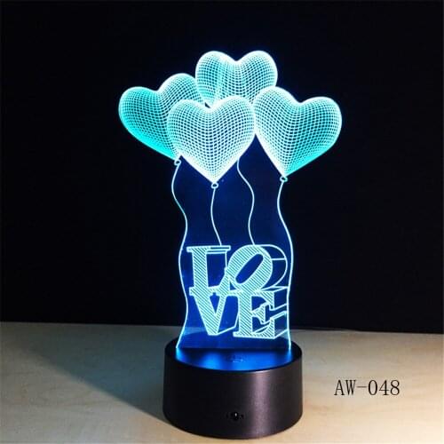 Four heart LOVE 3D Wedding Night Light Touch Control Colorful Acrylic Stereo Light Energy Gradient Desk Lamp Couple Gift AW-048