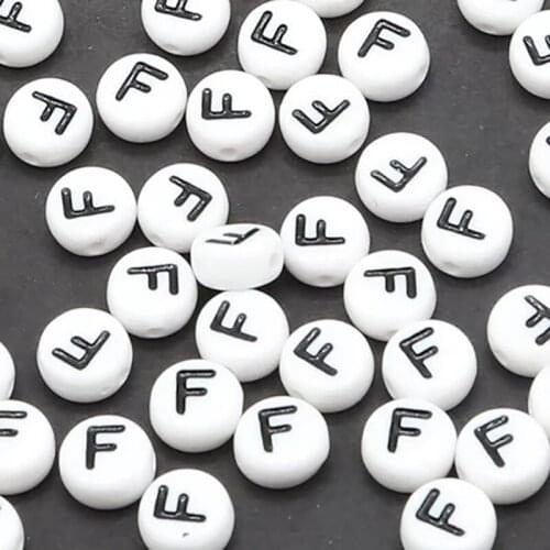 7*3.5mm 100pcs Round White Letter F Acrylic Beads Charms Beads and Beads for Jewelry Making Bracelet Acrylic Letter Jewelery