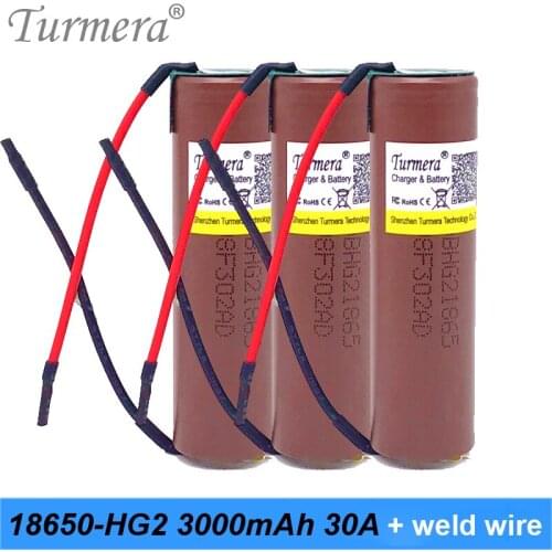 Battery 18650 3.6v HG2 3000mAh Battery 30a for Electric Bike and Screwdriver Shura 18650 Rechargeable + Welding Wire