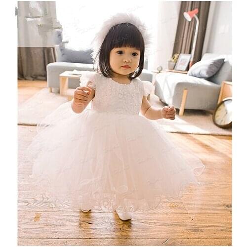 White Lace Baby Girl Dress Embroidery Sequin Baptism Dress for Girl Infant 1 year Birthday Dress Baby Girl First Communion Dress