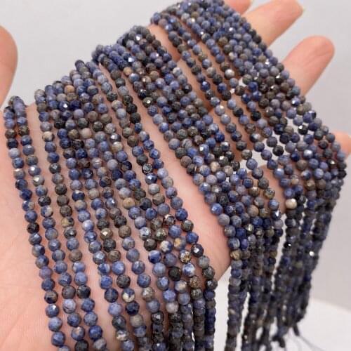Small Beads Natural Semi-Precious Stone White Dot Blue Faceted Beads for Jewelry Making DIY Necklace Bracelet Accessories 3mm