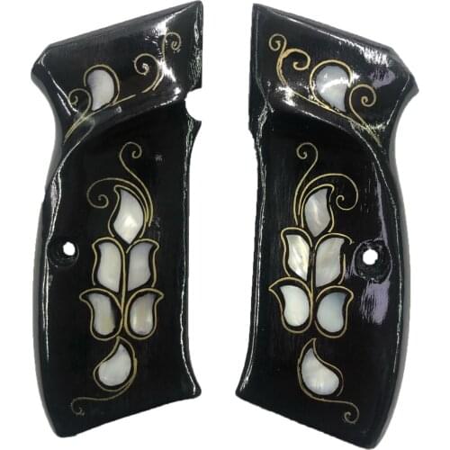CZ75 Compatible Custom Production Pearl Inlaid Laser Cut Black Wood Mod64