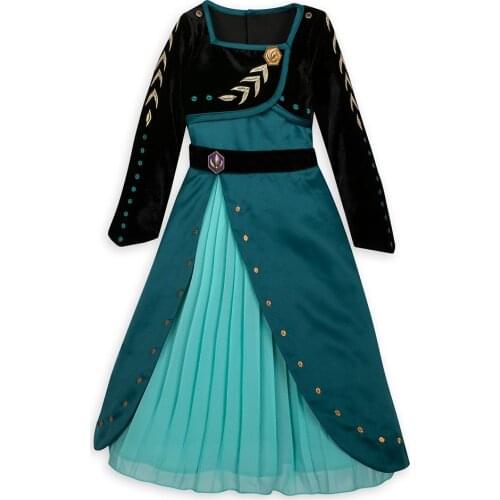 Halloween cosplay kids children Cosplay Costume Anna Dress Long Gown Cape princess costume