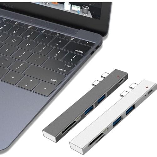 Dual Type C Hub USB-C to USB 2.0 PD Charging TF Secure Digital Card Dock Adapter supports hot swap and its plug-and-play