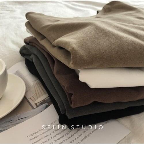 LMQ New High Quality Cotton Solid Bottoming T Shirt Women Autumn Long Sleeve O Neck Streetwear Ladies Basic Tops Thick Soft