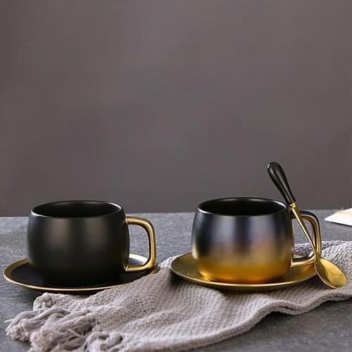Gradient Ceramic Coffee Cup Gold Thick Surface Cup And Saucer Set Tumbler Milk Cups Breakfast Milk Cups Afternoon Tea Cup