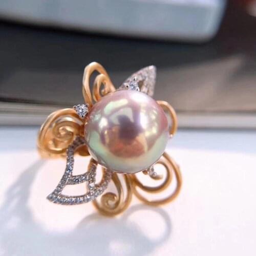 925 Sterling Silver Pearl Ring Finger Ring Flower Gorgeous Adjustable Ring Findings Jewelry Parts Fittings Accessories, 3pcs/lot