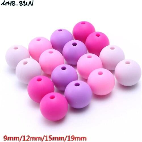 MHS.SUN Food Grade Loose Round Silicone Beads For Baby Infants Nursing Jewelry Make BPA Free Silicone Teething Beads 50Pcs/lot